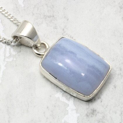 Blue Lace Agate Rectangle 925 Silver Pendant ~18mm