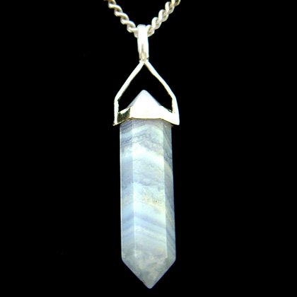 Blue Lace Agate & Silver Double Terminated Point Pendant - 32mm