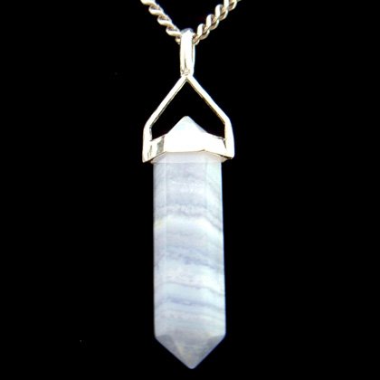 Blue Lace Agate & Silver Double Terminated Point Pendant - 35mm
