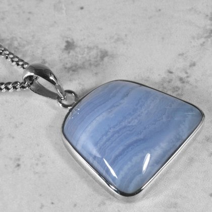 Blue Lace Agate & Silver Pendant ~22mm