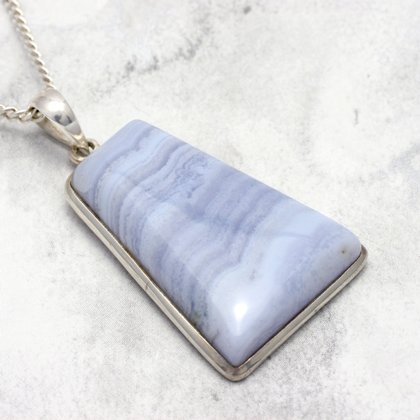 Blue Lace Agate & Silver Pendant - Trapezium 35mm