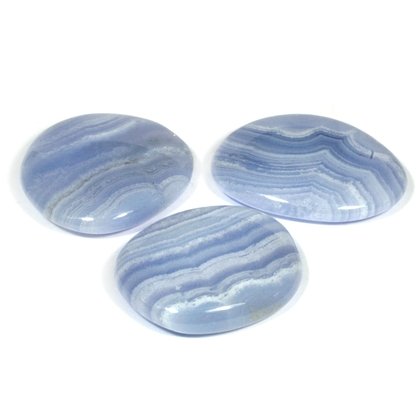 Blue Lace Agate Extra Grade (Single) Flat Tumble Stone (35-40mm)