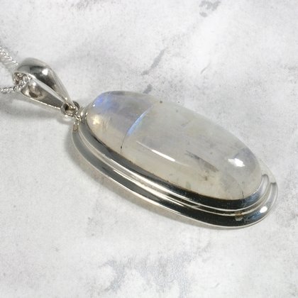 Blue Moonstone & Silver Oval Pendant  ~35mm