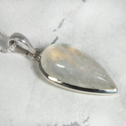 Blue Moonstone & Silver Teardrop Pendant  ~27mm