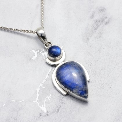Blue Moonstone Double Stone Pendant set in .925 Silver