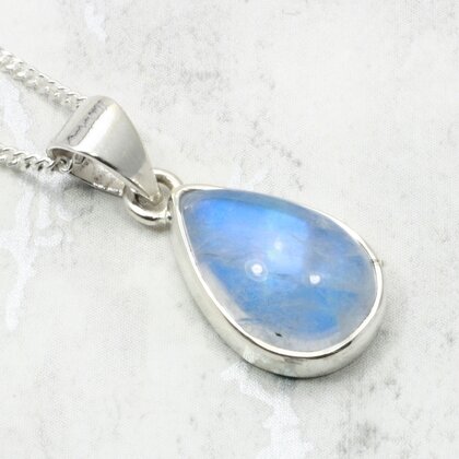 Blue Moonstone Teardrop 925 Silver Pendant ~17mm