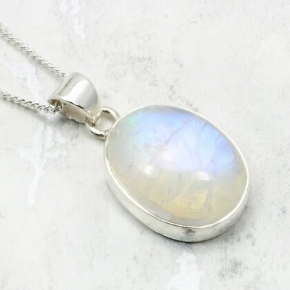 Moonstone Oval 925 Silver Pendant ~19mm