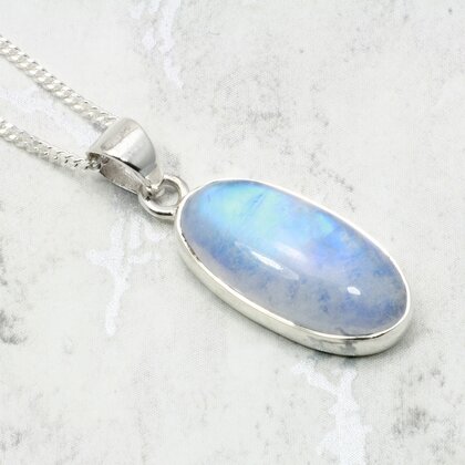 Blue Moonstone Oval 925 Silver Pendant ~21mm