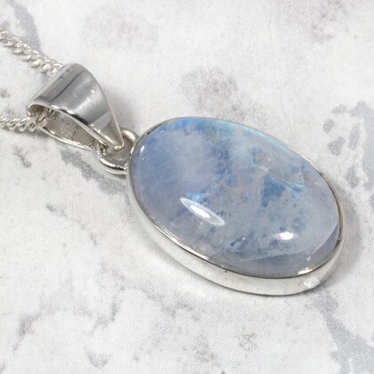 Blue Moonstone Oval 925 Silver Pendant ~19mm