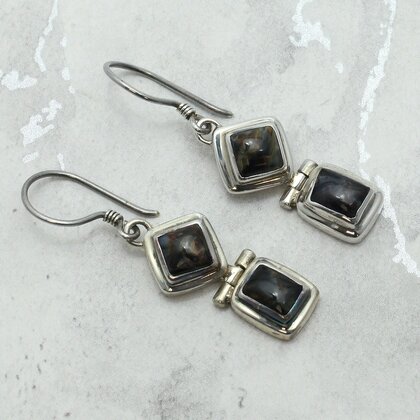 Blue Tiger Eye 925 Silver Drop Earrings ~26mm