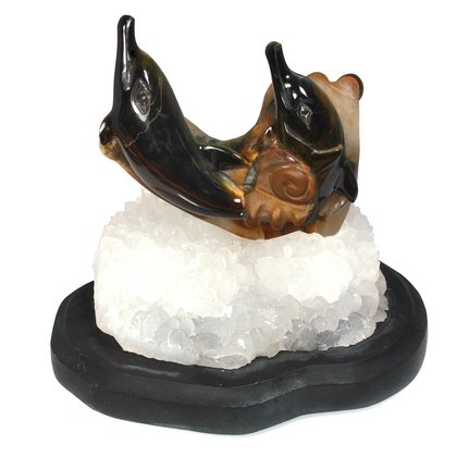 Blue Tiger Eye Carved Dolphin On Base ~100mm x 100mm