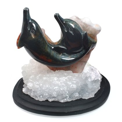 Blue Tiger Eye Carved Dolphin On Base ~90mm x 85mm