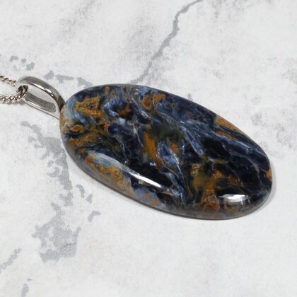Blue Tiger Eye Gemstone Pendant ~47mm
