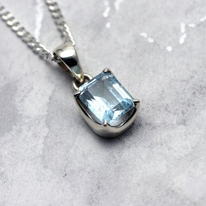 Blue Topaz & Silver Pendant - Faceted Clasp Rectangle 12mm