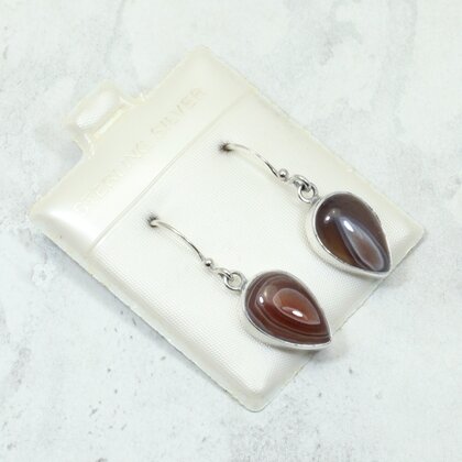 Botswana Agate 925 Silver Drop Earrings ~18mm