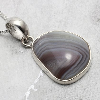 Botswana Agate & Silver Pendant ~22mm