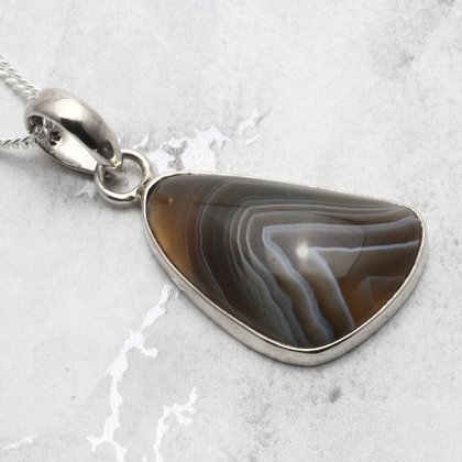 Botswana Agate & Silver Pendant ~24mm