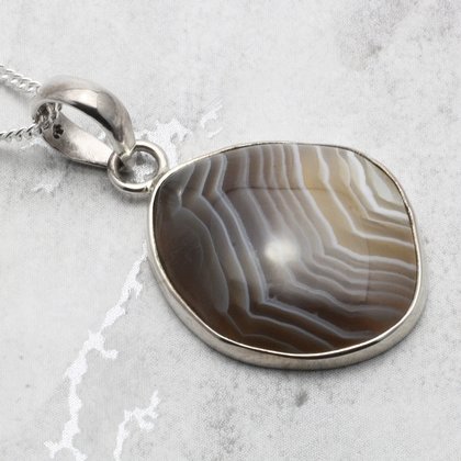 Botswana Agate & Silver Pendant ~24mm