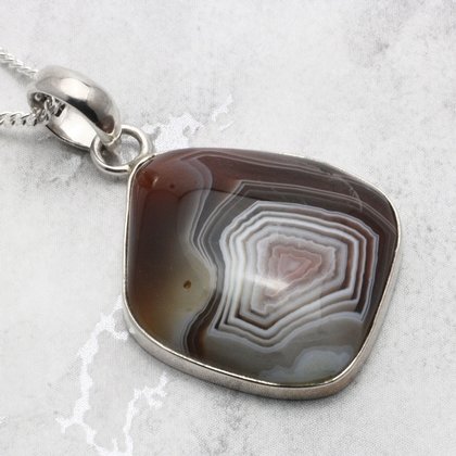 Botswana Agate & Silver Pendant ~27mm