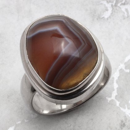 Botswana Agate & Silver Ring ~7.75 US / P -0.5 UK