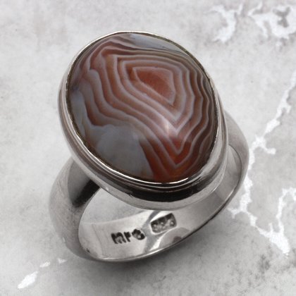 Botswana Agate & Silver Ring ~8.25 US / Q UK