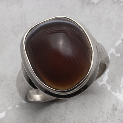 Botswana Agate & Silver Ring ~8.5 US / R UK