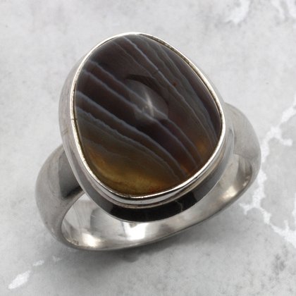 Botswana Agate & Silver Ring ~8.5 US / R UK