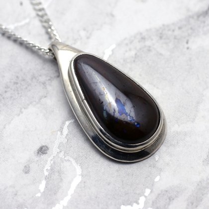 Boulder Opal & Silver Pendant - Drop 35mm