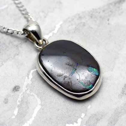 Boulder Opal & Silver Pendant - Freeform 23mm