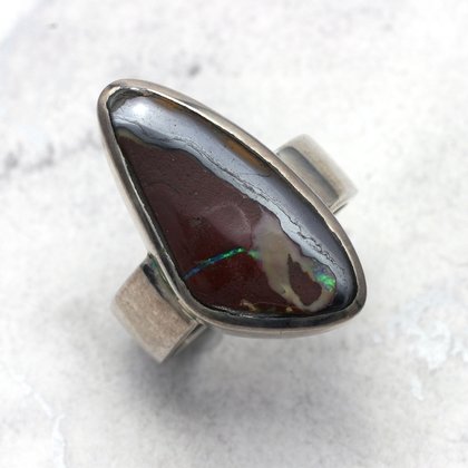 Boulder Opal & Silver Ring ~ 9 US Ring Size , S UK Ring Size