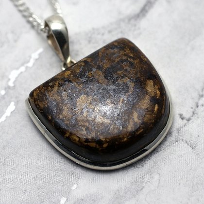 Bronzite & Silver Pendant - Shield 26mm