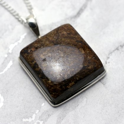 Bronzite & Silver Pendant - Square 27mm