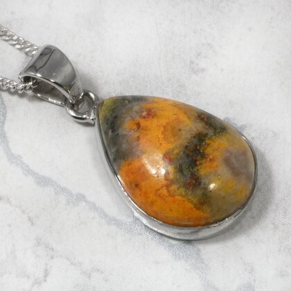 Bumble Bee Jasper Teardrop 925 Silver Pendant ~21mm