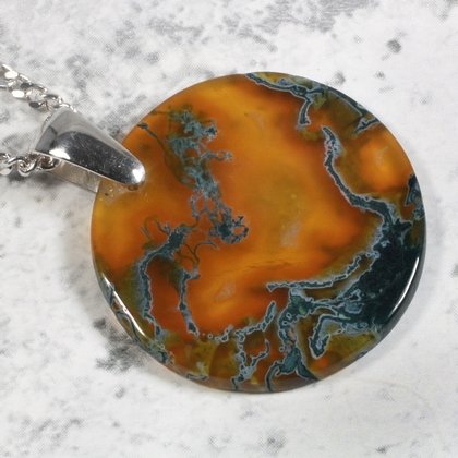 Carnelian and Moss Agate Silver Pendant ~27mm