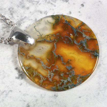 Carnelian and Moss Agate Silver Pendant ~29mm