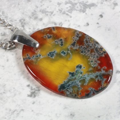 Carnelian and Moss Agate Silver Pendant ~30mm