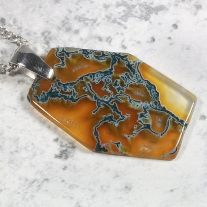 Carnelian and Moss Agate Silver Pendant ~32mm