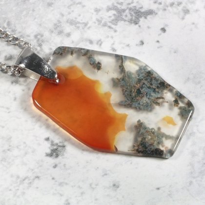 Carnelian and Moss Agate Silver Pendant ~32mm