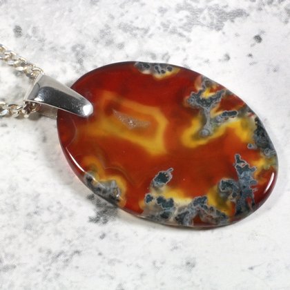Carnelian and Moss Agate Silver Pendant ~33mm