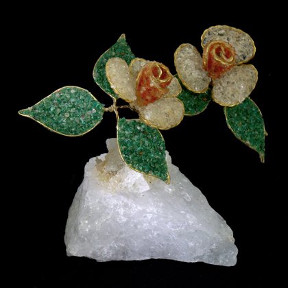 Carnelian & Quartz Rose Pair on White Quartz Base
