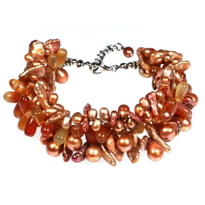 Carnelian Bead & Gem Chip Bracelet with Clasp