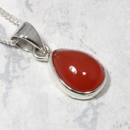 Carnelian Teardrop 925 Silver Pendant ~13mm