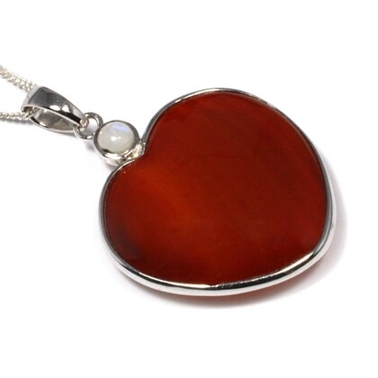 Carnelian & Moonstone Heart Pendant ~35mm