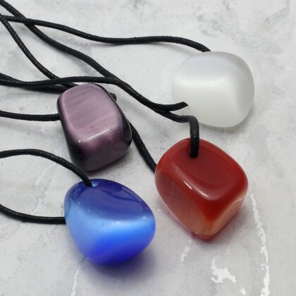 Cat's Eye Drilled Tumble Stone Necklaces - 4 pack