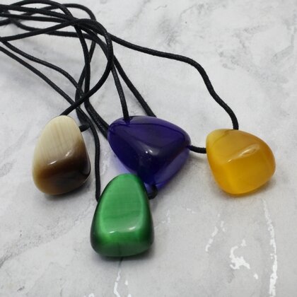 Cat's Eye Drilled Tumble Stone Necklaces - 4 pack