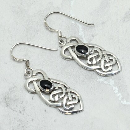 Celtic Onyx 925 Silver Drop Earrings ~27mm