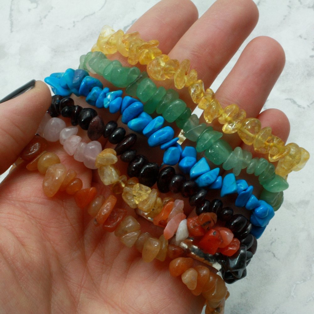 25 x Stretch 7 Chakra Chip Gemstone Bracelet: Wholesale Bulk Lots US SELLER