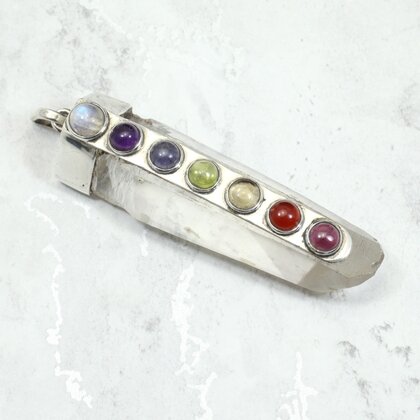 Chakra Quartz Wand 925 Silver Pendant ~63mm