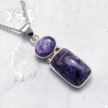 Charoite Double Pendant set in .925 Silver