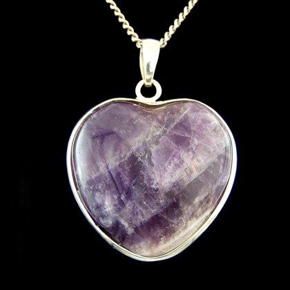 Chevron Amethyst Silver Rim Heart Pendant